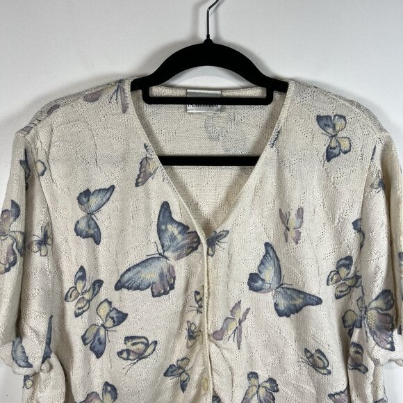 Vintage Fashion Bug Butterfly Button Up Short Sleeve Knit Sweater Women’s 22/24 - Picture 2 of 9